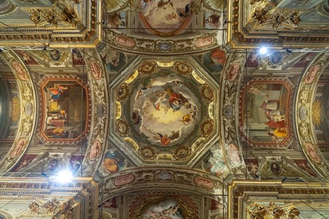 Ceiling painting in the Basilica of San Biagio in Finalborgo, Finale Ligure, Riviera di Ponente,