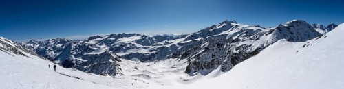 Panorama, mountain panorama with snow-covered mountain landscape in winter, view of the mountain