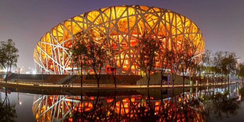 Olympic Stadium Bird's Nest Beijing Olympic Stadium modern architecture panorama in Beijing, China,