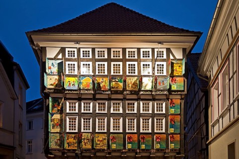 Large Advent Calendar at the Old Town Hall, Nostalgic Christmas Market, Hattingen, Ruhr Area, North