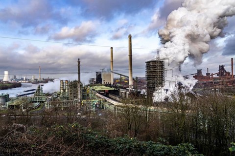 The Thyssenkrupp Steel steelworks in Duisburg-Marxloh, on the Rhine, coking plant unloading tower,