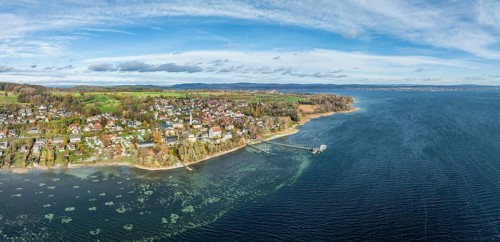 Aerial view, panorama of the municipality of Gaienhofen on the south side of the Höri peninsula