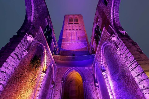 Gothic Church of Our Lady, Onze-Lieve-Vrouwekerk, former nave arcades, colourfully illuminated,