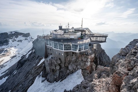 Modern mountain station of the Bavarian Zugspitze railway, at the summit of the Zugspitze,