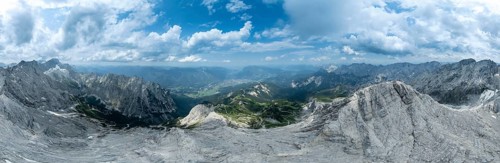 Alpine panorama, aerial view, 360° view from the Alpspitze, high mountains, Bavaria, Germany,