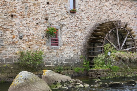 Detail of a watermill in Pont-Aven. The village is known for the artists who worked there like
