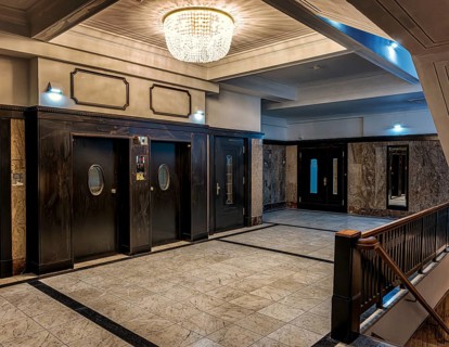 Historic interior design, staircase and corridor in the Hindenburghaus, Großer Burstah 31, Hamburg,