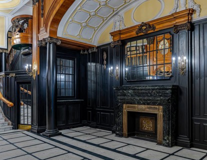 Historic interior design, staircase and corridor in the Hindenburghaus, Großer Burstah 31, Hamburg,