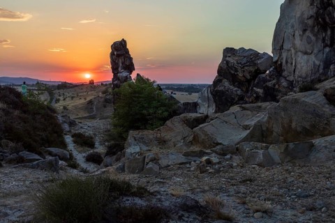 Sunset at the Devil's Wall near Weddersleben, Thale, Harz, Saxony-Anhalt, Germany, Europe