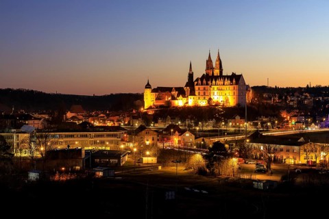 Albrechtsburg Castle by night, Meissen, Saxony, Germany, Europe