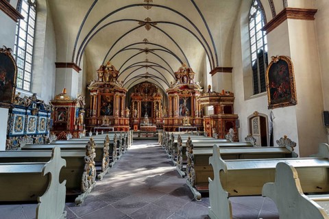 Baroque parish church of St Stephen and St Vitus, former abbey and Corvey Castle, the Carolingian