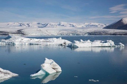 Icebergs on the Joekulsarlon glacial lake or lagoon