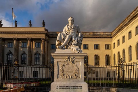 The monument to Alexander von Humboldt in front of the Humboldt University, Berlin, Germany, Europe