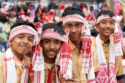 Students arrives to perform Bihu dance as they participate in Samutkarsh Mahashivir organised by