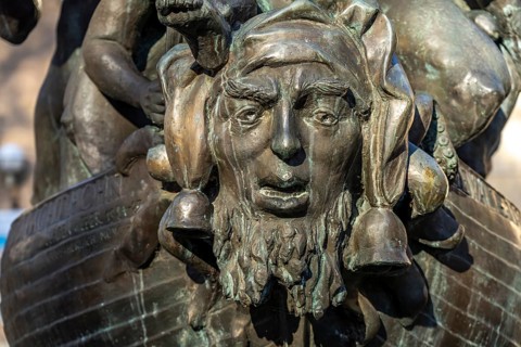 Detail of the sculpture Ship of Fools by Jürgen Weber in Hamelin, Lower Saxony, Germany, Europe