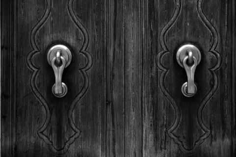 Door, Tor, wood, doorknob, detail, structure, black and white, close-up, Alaró, Calvià, Majorca,