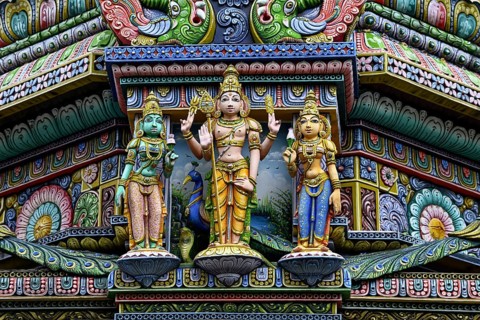 Detail of the facade of the Sri Maha Mariamman Temple, Hindu temple, Silom Road, Bangkok, Thailand,