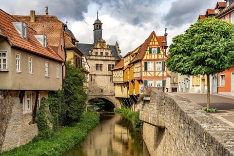 Malerwinkelhaus and Main Gate in Marktbreit, Lower Franconia, Bavaria, Germany, Europe