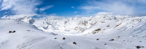 Mountain panorama, snow-covered mountain landscape, mountain peak Monte Cevedale and glacier