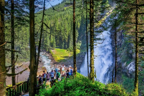 Viewing platform at the Krimml Waterfalls, the highest in Austria at 385 metres, Krimml, Krimml
