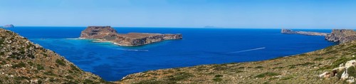View from the Gramvousa peninsula to the island of Imeri Gramvousa, Kolimbari, West Crete, Crete,