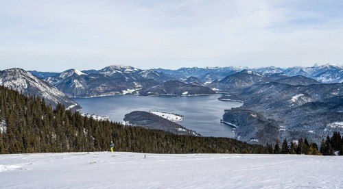 View of the Walchensee from the Simetsberg, Estergebirge, Bavarian Prealps, Bavaria Germany