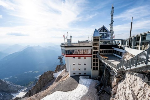 Mountain station of the Tiroler Zugspitzbahn, at the summit of the Zugspitze, Wetterstein range,