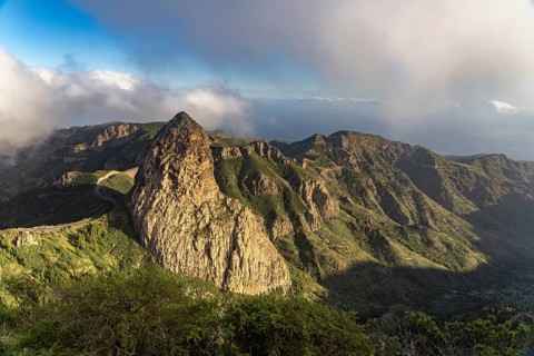 The volcanic rock Roque de Agando, symbol of the island of La Gomera, Canary Islands, Spain, Europe