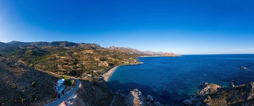 Drone shot, beach and coastal landscape near Plakias, south coast, Crete, Greece, Europe