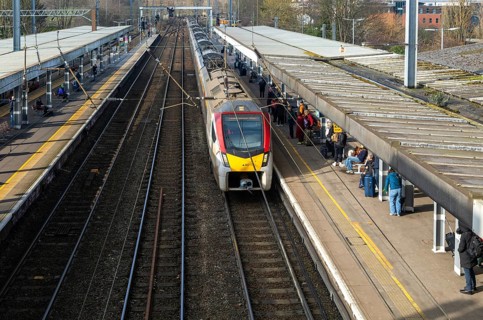 Greater Anglia, British Rail Class Stadler 755 bi-modal multiple unit passenger train arriving at