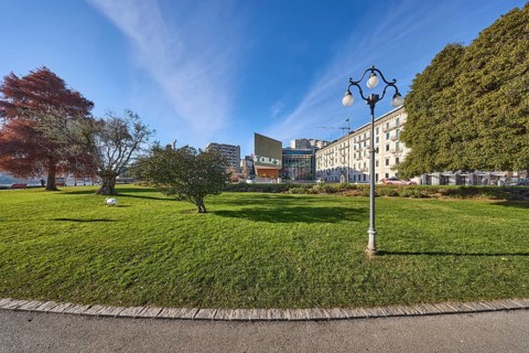 Belvedere garden, park, lantern, lawn, trees, general architecture, blue sky with veil clouds,