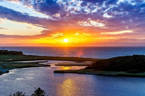Sunset by the sea on the Baltic Sea in Heiligenhafen, Germany, Europe