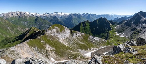 Mountain panorama with Großvenediger, mountain landscape with mountain peaks of the Venediger