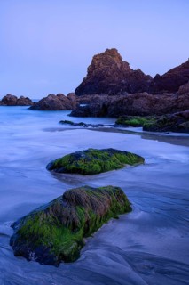 Rocks in Kynance Cove. Evening, blue hour. Long exposure. Kynance Cove, Lizard Peninsula, Cornwall,