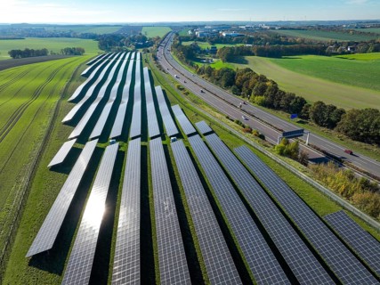 Glauchau, Saxony, Germany, Solar park on the A4 motorway near Glauchau, Europe