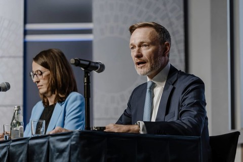 Christian Lindner (FDP), Federal Minister of Finance, photographed during the press conference on