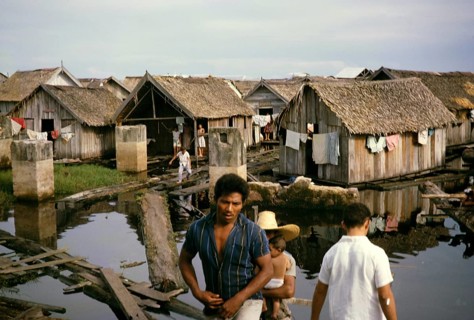 Informal shelters built on logs, known as the floating city, Manaus, Brazil 1962