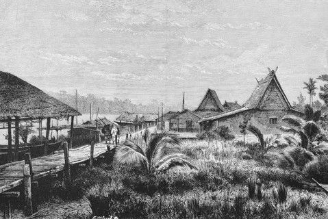 Village on the east coast of the island of Sumatra, Indian Ocean, climate, inner tropics, wooden