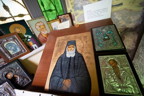 Religious motifs in a 200-year-old church in Lagia, Mani, Laconia, Peloponnese, Greece, Europe