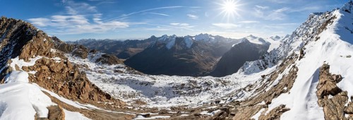 Mountain panorama, view of the summit of Gurgler Tal, from Ramoljoch, in autumn with snow,