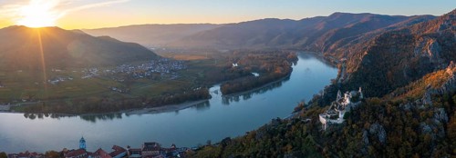 Dürnstein ruins at sunset, Dürnstein, Wachau, Lower Austria, Austria, Europe
