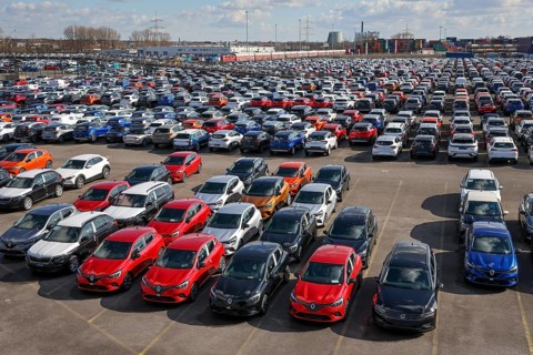Duisburg, North Rhine-Westphalia, Germany, new cars, transhipment centre, car terminal in Duisburg