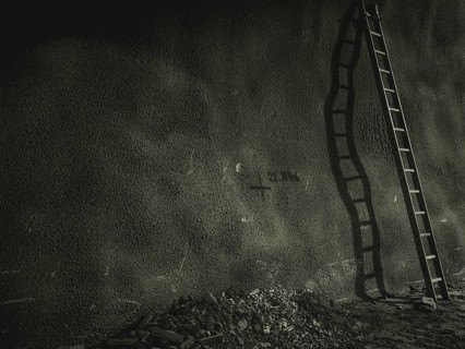Ladder in a section of tunnel lined with shotcrete in construction lot H53, Brenner Base Tunnel,