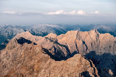 Impressive rocky mountain landscape, steep mountain ridge, Jubiläumsgrat and Wettersteinkamm,