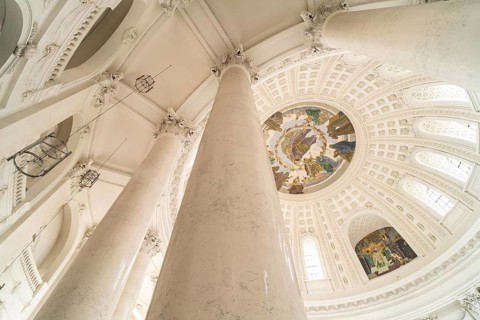 Columns in the interior of St. Blasius Cathedral in St. Blasien, Black Forest, Baden-Württemberg,