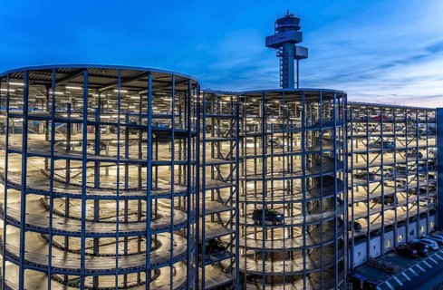 Düsseldorf Airport, German Air Traffic Control Tower, DFS, car park, North Rhine-Westphalia,