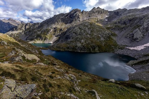 Lago Superiore and Lago di Sassola, behind Ticino mountains, Sambuco valley, Vale Sambuco, near