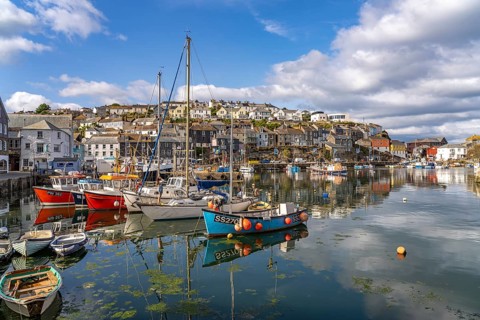 Town view and harbour of Mevagissey, Cornwall, England, Great Britain
