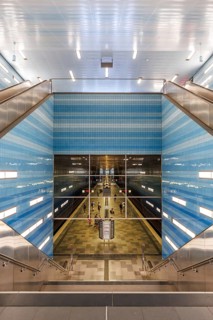 Hochbahn Hamburg metro metro station at Überseequartier station in Hamburg, Germany, Europe