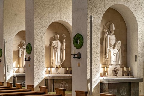 Interior of the monastery church of Münsterschwarzach Abbey in Schwarzach am Main, Bavaria,